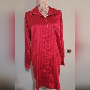 Victoria's Secret Red Satin Striped Nightshirt with Contrast Piping